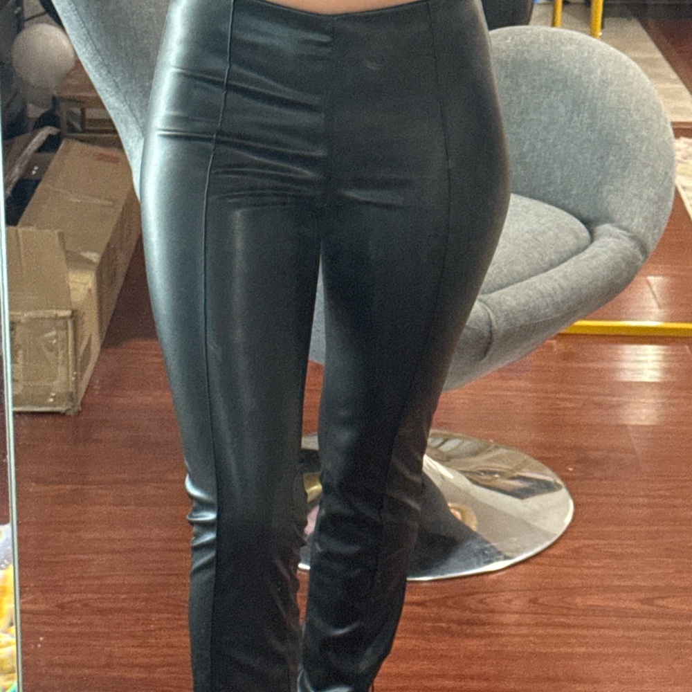 Black Faux Leather Stretch Pants by  H&M — fit like leggings w/ elastic waist